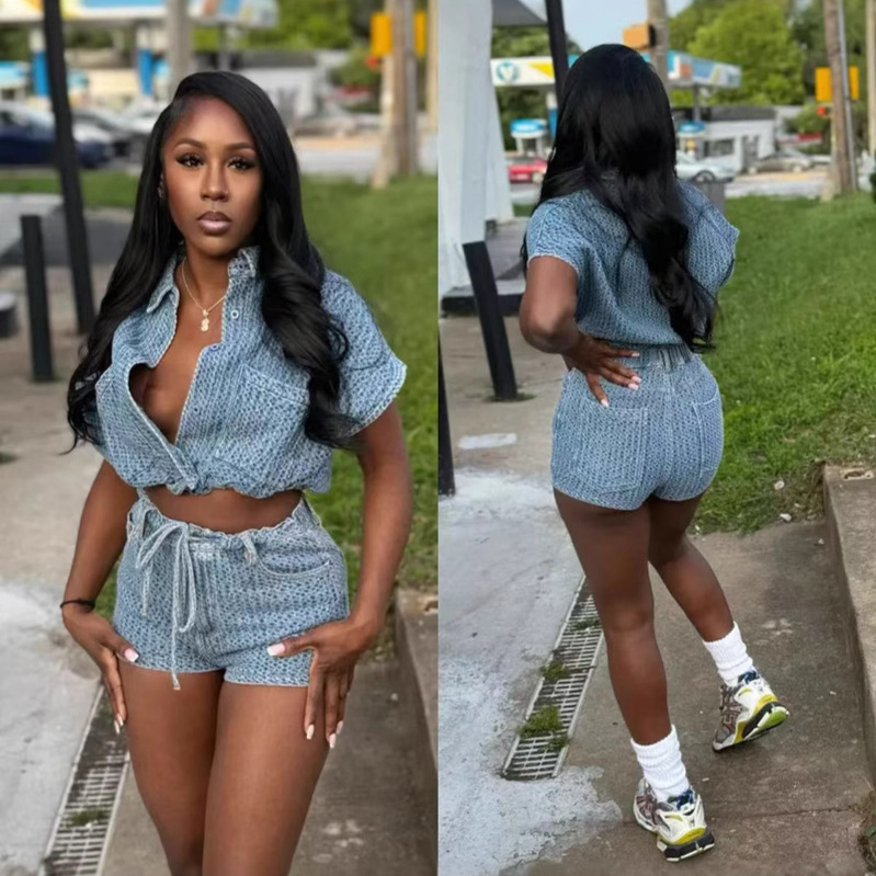Women Fashion Jeans Top - Chic Summer 2 Piece Sets Denim