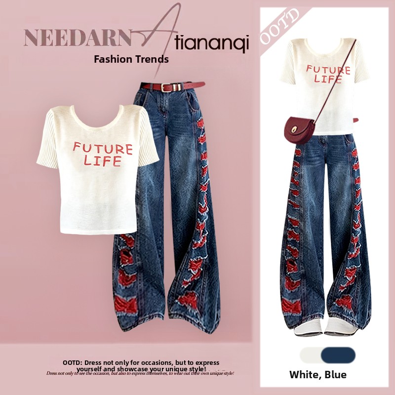 Women Fashion Jeans Top - Summer New Design Letter Print Slimming