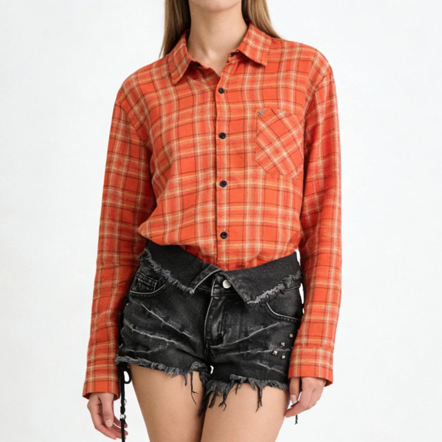 Women's Orange Collared Long S - Women'S Y2K Fashion Aesthetic review and price