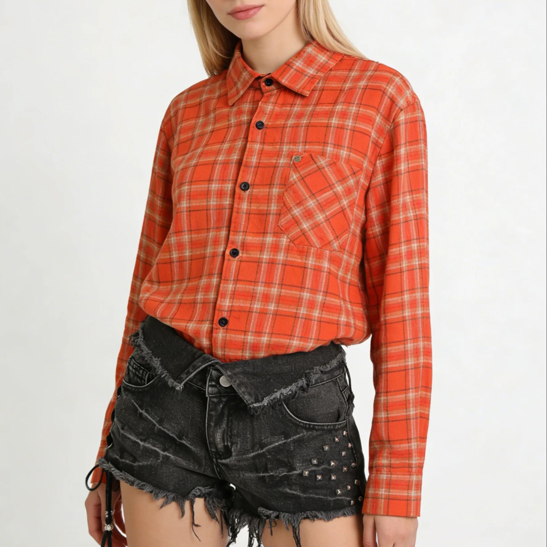Women's Orange Collared Long S - Women'S Y2K Fashion Aesthetic review and price