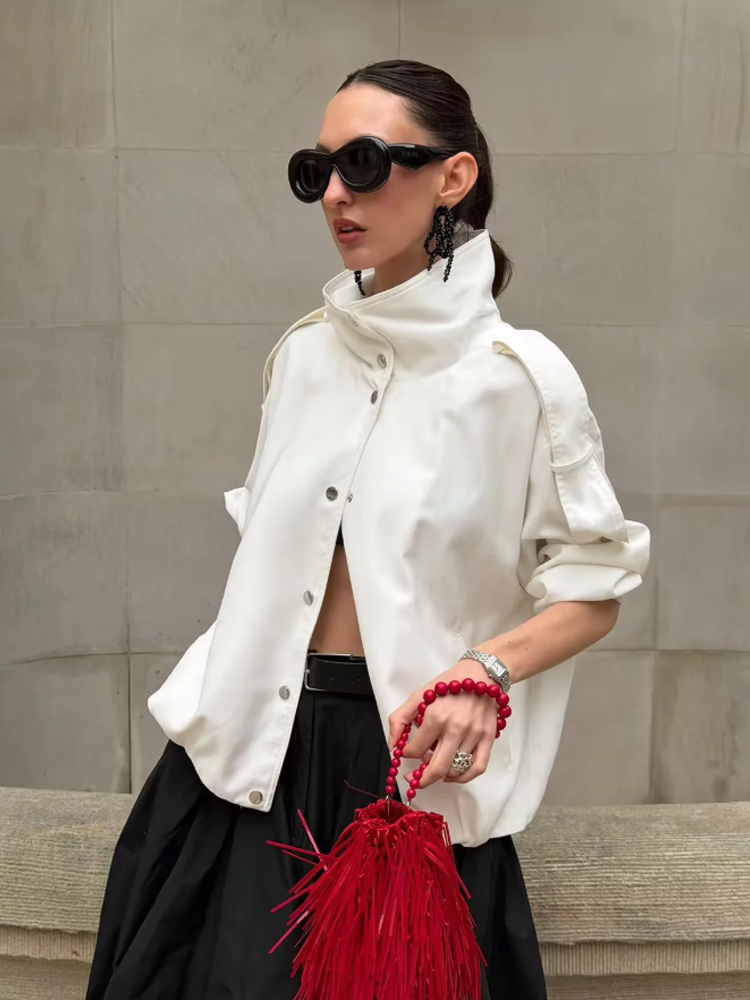 White High Collar Cropped Tren - Women'S Fashion Utility Jacket review and price