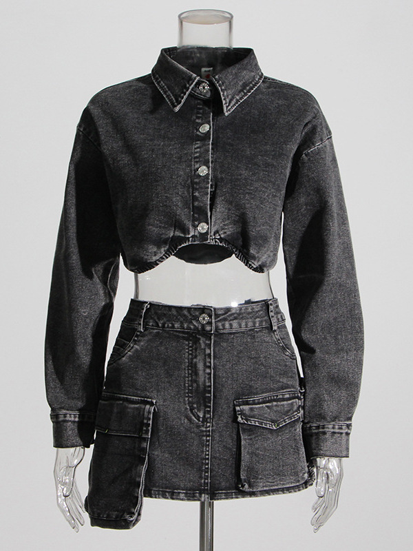  Smoke Grey Short Denim Jacket - Women'S Fashion Utility Jacket review and price