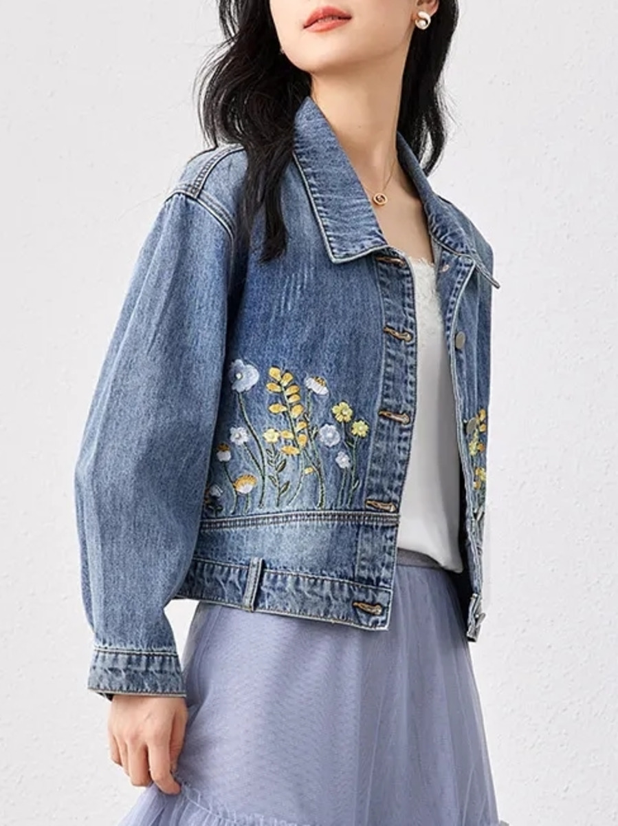 Floral Embroidered Denim Short - Women Fashion Jeans Top review and price