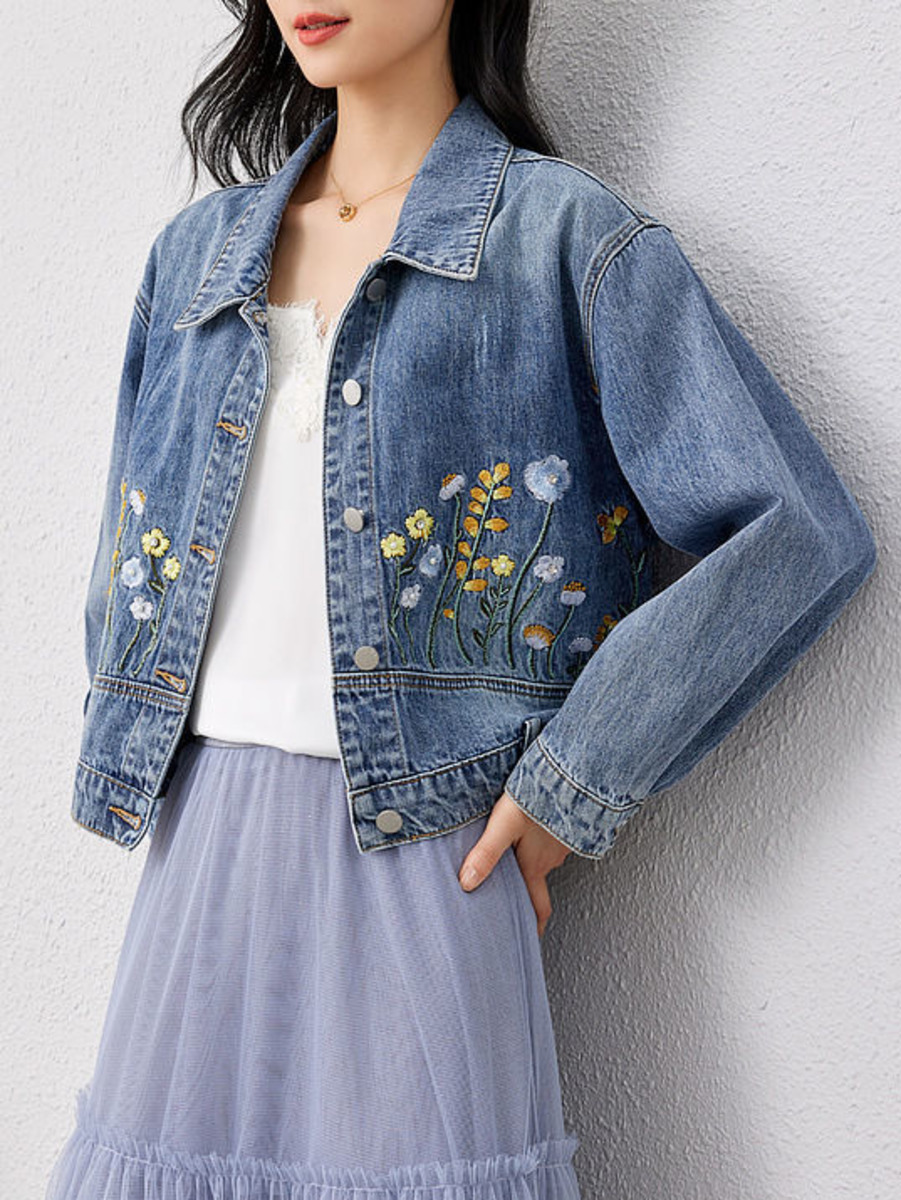 Floral Embroidered Denim Short - Women Fashion Jeans Top review and price