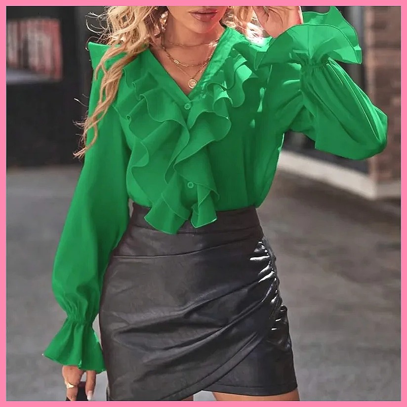 2025 Fashion V-Neck Ruffle Fla - Women'S Fashion Tops review and price