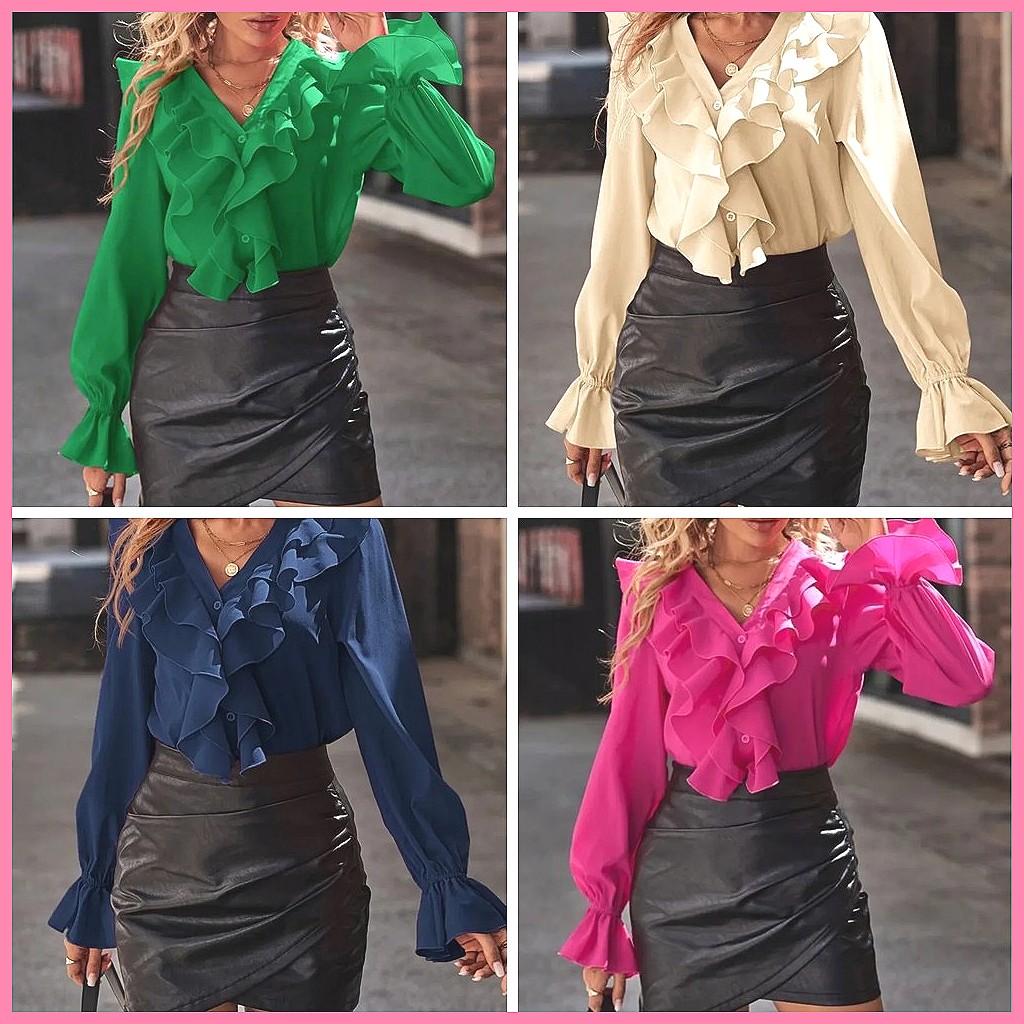 2025 Fashion V-Neck Ruffle Fla - Women'S Fashion Tops review and price