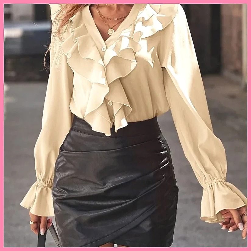 2025 Fashion V-Neck Ruffle Fla - Women'S Fashion Tops review and price