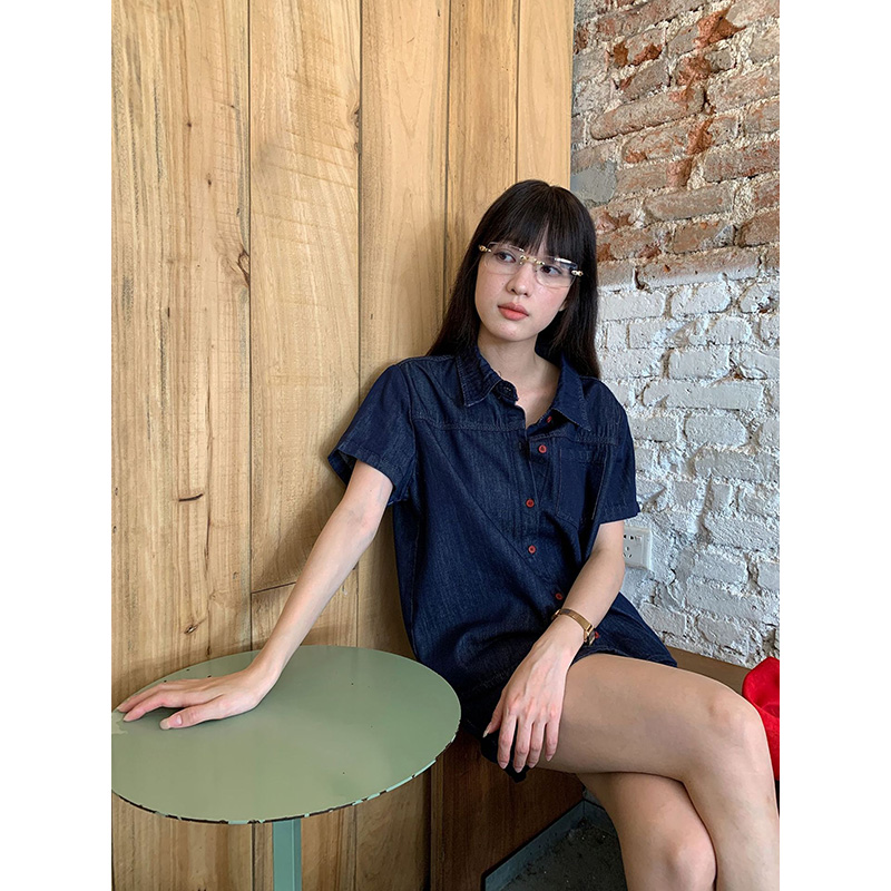 Benuynffy Retro Short Sleeved  - Women Fashion Jeans Top review and price