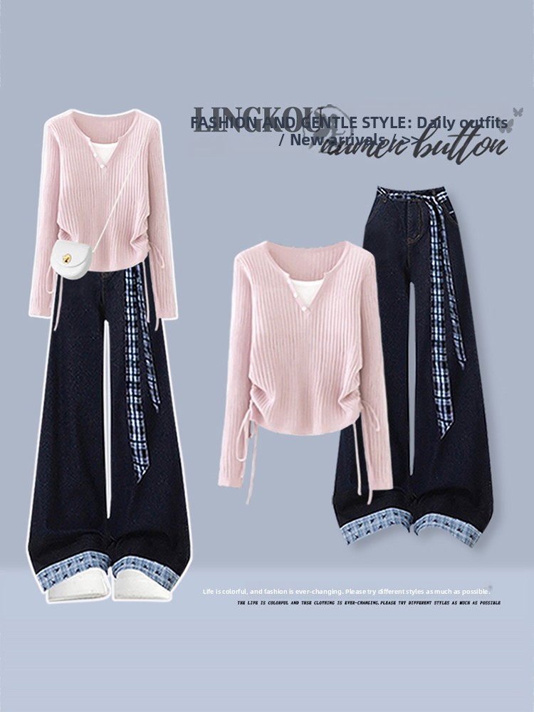 Korean Style High Waist Knitte - Women Fashion Jeans Top review and price