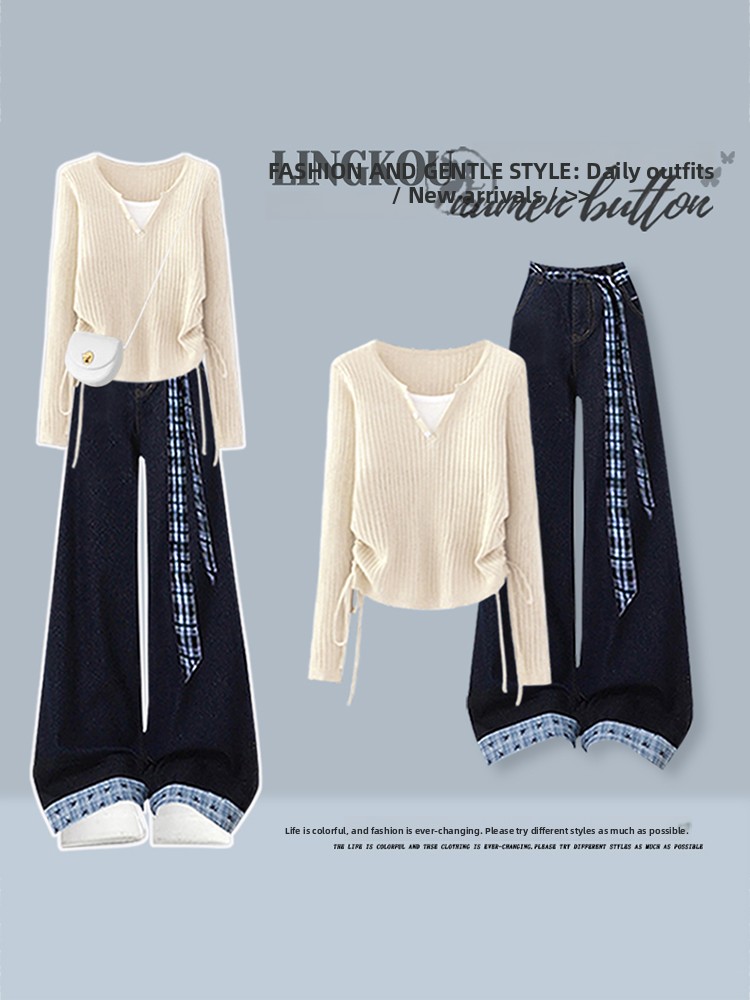 Korean Style High Waist Knitte - Women Fashion Jeans Top review and price
