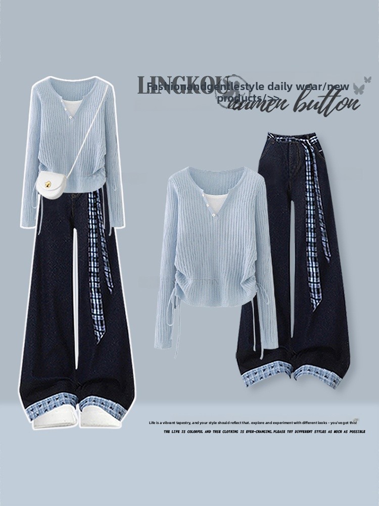 Korean Style High Waist Knitte - Women Fashion Jeans Top review and price