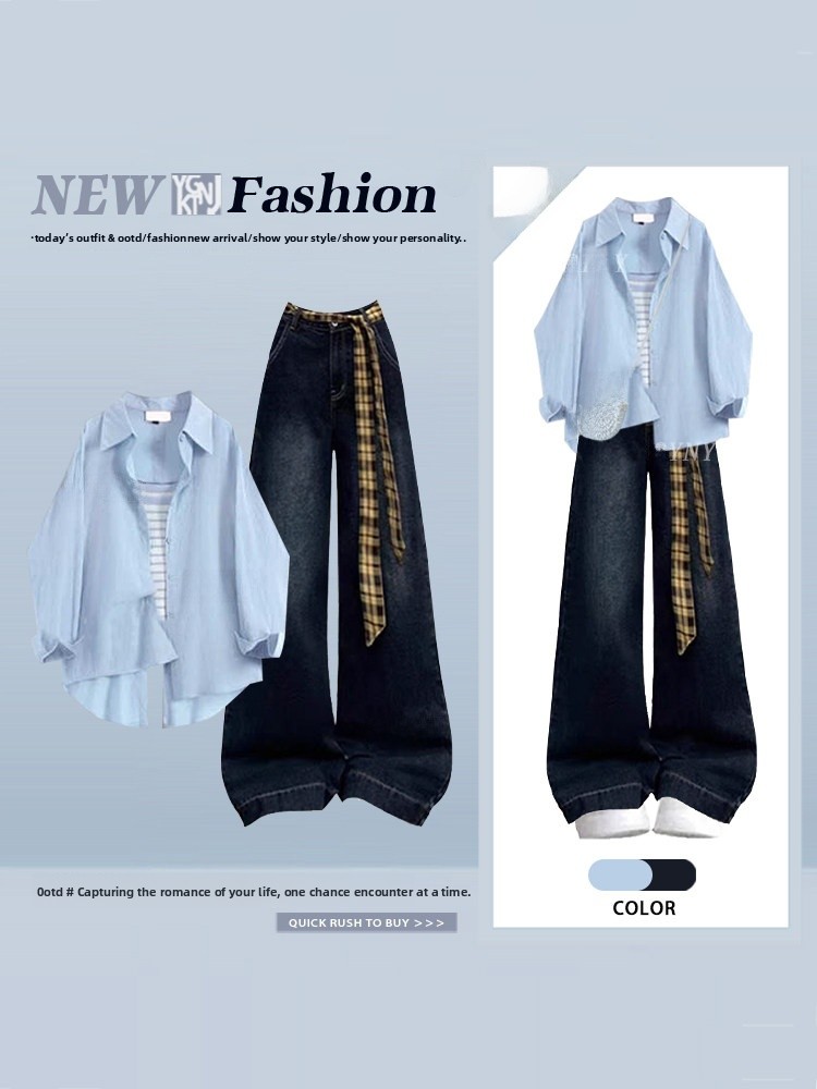 Sweet Blue Long Sleeve Shirt w - Women Fashion Jeans Top review and price