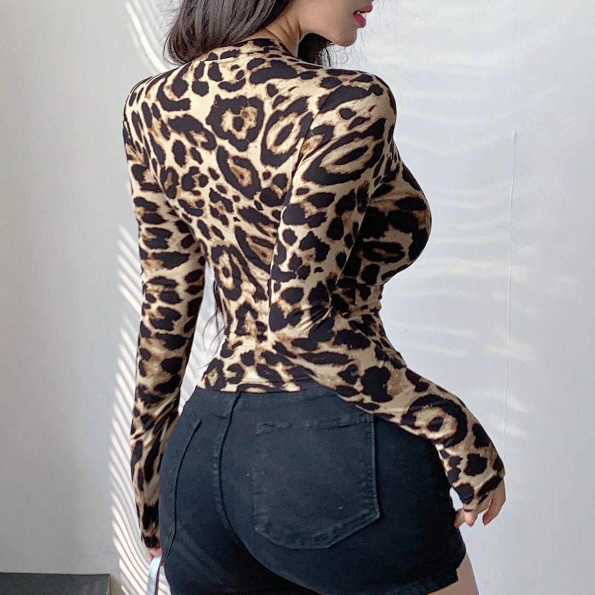 Women Leopard Print Zip Up Lon - Women'S Fashion Tops review and price