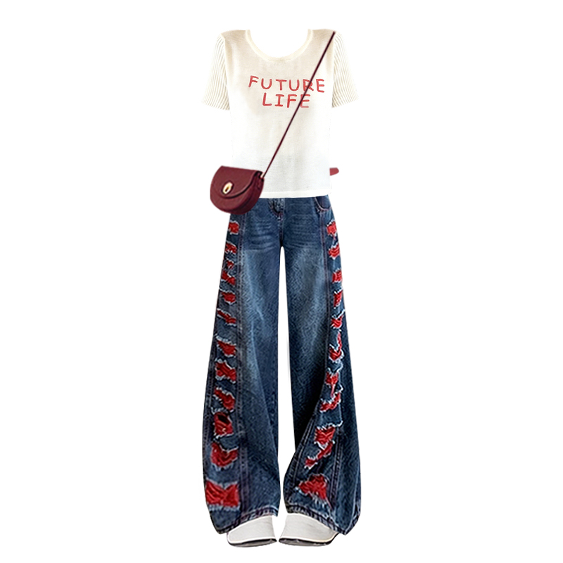 Summer New Design Letter Print - Women Fashion Jeans Top review and price