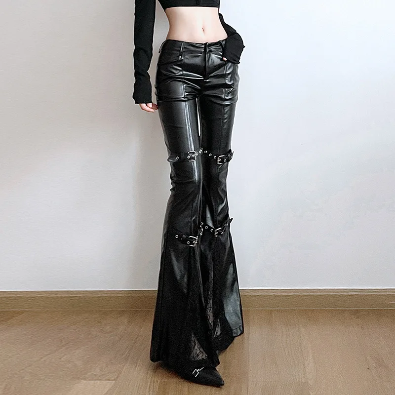 Women's PU Leather Flare Pants - Women'S Y2K Fashion Aesthetic review and price